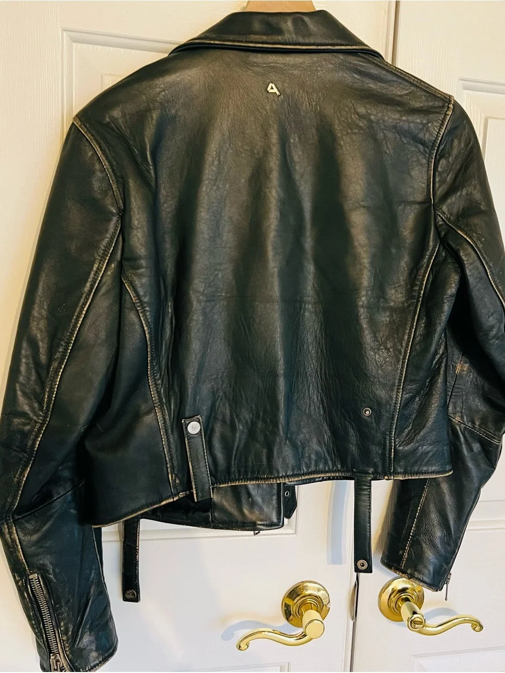 Dark green Italian Leather Quilted Biker Jacket - Picture 3 of 3